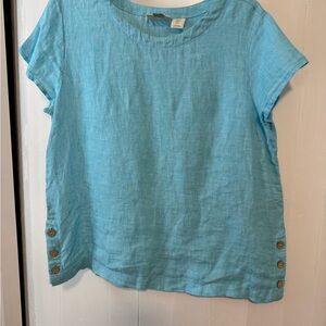 Cynthia Rowley linen Aqua Short Sleeve Top size Medium